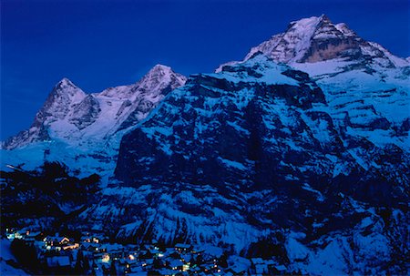 Village at Dusk Murren, Switzerland Stock Photo - Rights-Managed, Code: 700-00027740