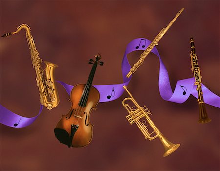 still life violin - Musical Instruments and Music Notes on Ribbon Stock Photo - Rights-Managed, Code: 700-00028242