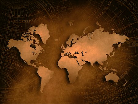 World Map on Navigational Map Stock Photo - Rights-Managed, Code: 700-00028275