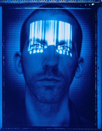 Man with Barcode Projected onto Face Stock Photo - Rights-Managed, Code: 700-00028516