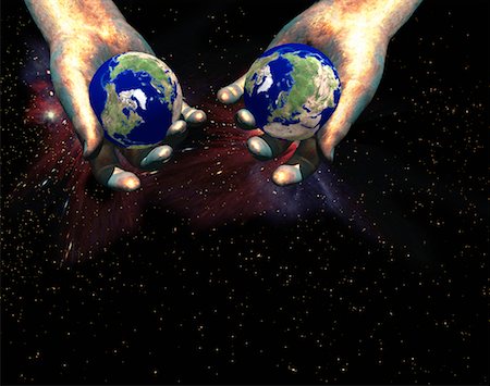 Hands Holding Globes in Space North America and Europe Stock Photo - Rights-Managed, Code: 700-00028650