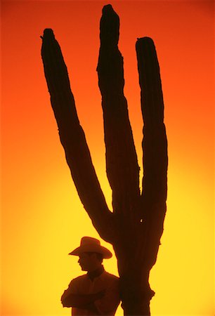 Silhouette of Cowboy and Cactus At Sunset Baja, California, Mexico Stock Photo - Rights-Managed, Code: 700-00020049