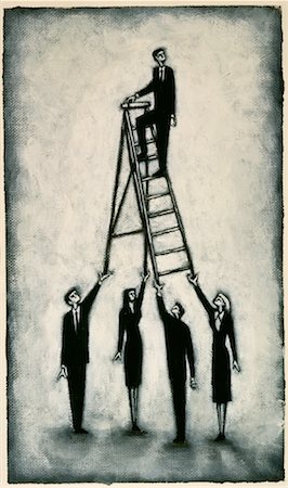 standing on ladder illustration - Illustration of Business People Holding Ladder with Businessman On Top Stock Photo - Rights-Managed, Code: 700-00020157