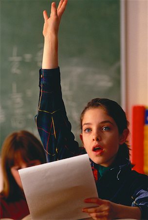 raise hand classroom eager - Girl with Hand Raised in Classroom Stock Photo - Rights-Managed, Code: 700-00020458