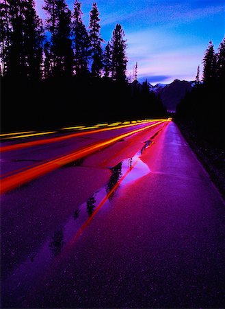 Light Trails on Road at Dusk Yoho National Park British Columbia, Canada Stock Photo - Rights-Managed, Code: 700-00021235