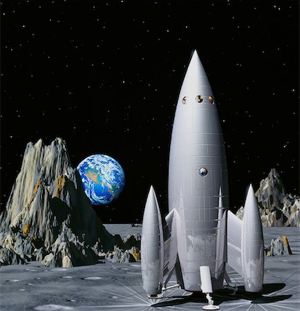 pictures of space rockets - Space Ship on Moon with Earth Stock Photo - Rights-Managed, Code: 700-00021777