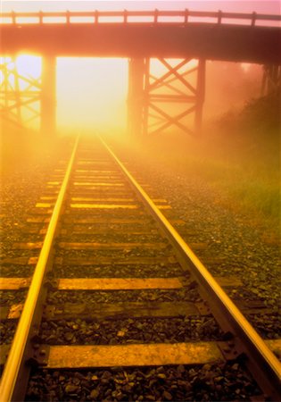 Bridge over Railway Tracks at Sunset Near Ardrossan, Alberta, Canada Stock Photo - Rights-Managed, Code: 700-00022239