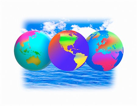 simsearch:700-00017861,k - Three Globes Displaying Continents of the World with Clouds and Water Stock Photo - Rights-Managed, Code: 700-00023834