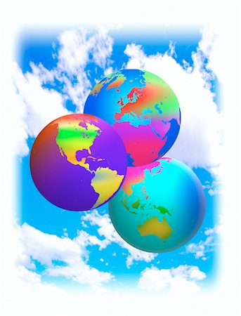 simsearch:700-00042293,k - Three Globes Displaying Continents of the World in Sky With Clouds Stock Photo - Rights-Managed, Code: 700-00023835