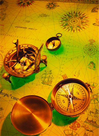 simsearch:700-00022768,k - Compasses on Antique Mariner's Map Stock Photo - Rights-Managed, Code: 700-00023884