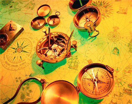 simsearch:700-00022768,k - Compasses on Antique Mariner's Map Stock Photo - Rights-Managed, Code: 700-00023950