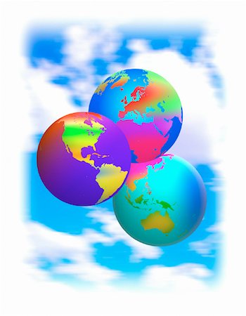 simsearch:700-00080719,k - Three Globes Displaying Continents of the World in Sky Foto de stock - Con derechos protegidos, Código: 700-00023967