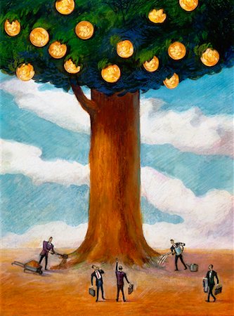 Illustration of Businessmen Tending to Money Tree Stock Photo - Rights-Managed, Code: 700-00034436