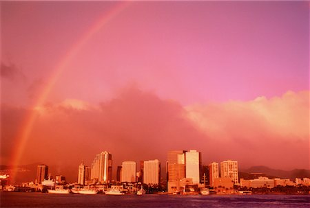 picture hawaii skyline - Rainbow over City Skyline Honolulu, Hawaii, USA Stock Photo - Rights-Managed, Code: 700-00034585