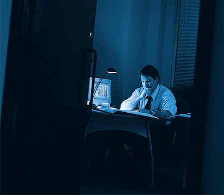 simsearch:700-00032848,k - Businessman Working in Office at Night Stock Photo - Rights-Managed, Code: 700-00035236