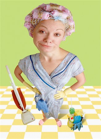 funny concepts curlers - Portrait of Woman with Cleaning Supplies Stock Photo - Rights-Managed, Code: 700-00035630