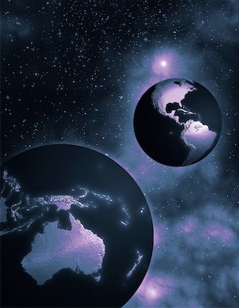 simsearch:700-00036132,k - Two Globes in Space North and South America and Australia Foto de stock - Con derechos protegidos, Código: 700-00035691