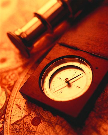 Compass and Telescope on Map Stock Photo - Rights-Managed, Code: 700-00036030