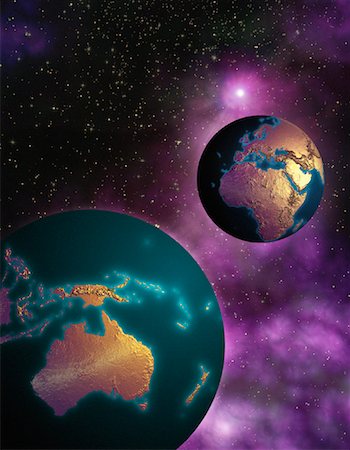 simsearch:700-00036121,k - Deux Globes en espace Australie, Europe et Afrique Photographie de stock - Rights-Managed, Code: 700-00036128