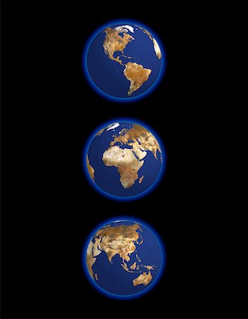 simsearch:700-00039734,k - Three Globes Displaying Continents of the World Foto de stock - Con derechos protegidos, Código: 700-00036123