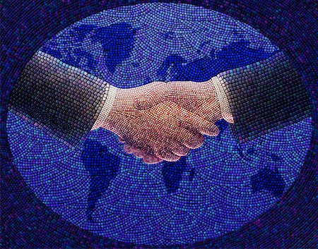 Mosaic Business Handshake over World Map Stock Photo - Rights-Managed, Code: 700-00036408