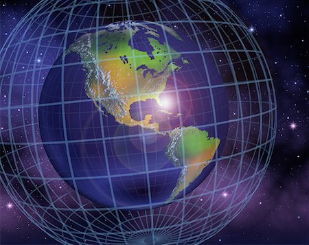 simsearch:700-00012076,k - Globe and Grid in Space North and South America Stock Photo - Rights-Managed, Code: 700-00036822