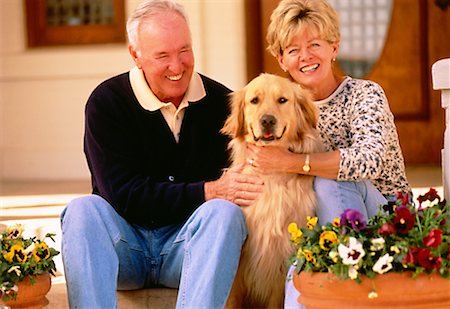 senior couple with pet - Mature Couple with Dog Outdoors Stock Photo - Rights-Managed, Code: 700-00036881