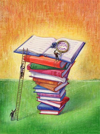 Illustration of Businessmen Climbing Stack of Books Foto de stock - Con derechos protegidos, Código: 700-00037149