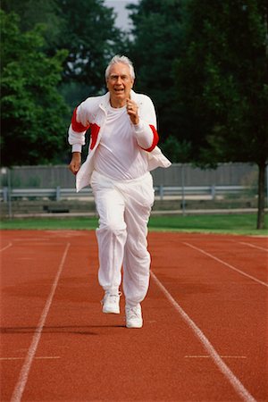 Old man jogging online suit