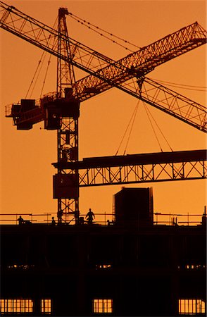 simsearch:700-03243899,k - Silhouette of Construction and Cranes Stock Photo - Rights-Managed, Code: 700-00039923