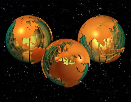 Three Globes Displaying Continents of the World Stock Photo - Rights-Managed, Code: 700-00032436