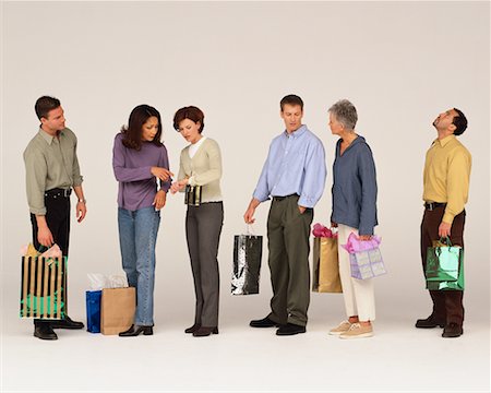 people talking queue - People Waiting in Line with Shopping Bags Stock Photo - Rights-Managed, Code: 700-00044351