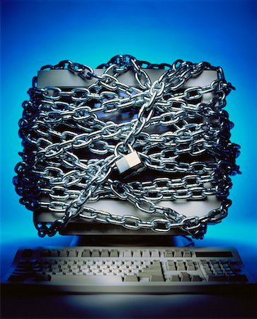 simsearch:600-00018412,k - Computer Monitor Wrapped in Chains and Padlock Stock Photo - Rights-Managed, Code: 700-00044376