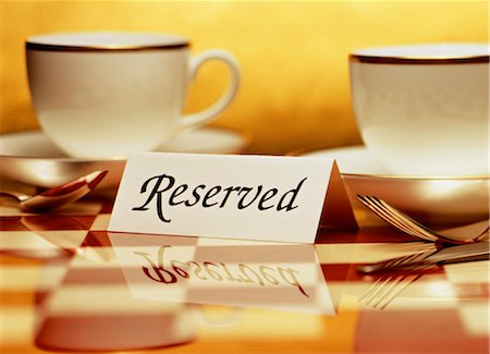 reserved (prearrange, on-hold) - Reserved Sign, Cups and Cutlery Foto de stock - Con derechos protegidos, Código: 700-00044735