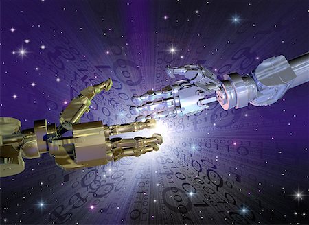 robotic hands - Robot Handshake and Binary Code In Space Stock Photo - Rights-Managed, Code: 700-00045639