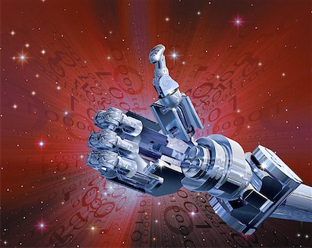 simsearch:700-00039930,k - Robot Hand with Thumbs Up in Space with Binary Code Stock Photo - Rights-Managed, Code: 700-00045640