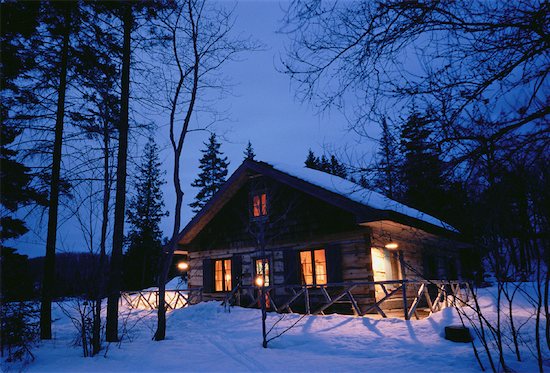 Cottage in Winter at Night Stock Photo - Premium Rights-Managed, Artist: Pierre Arsenault, Image code: 700-00045815