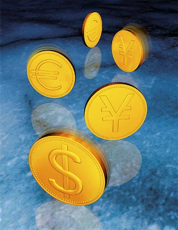 simsearch:695-03386040,k - Gold Coins with International Currency Symbols Stock Photo - Rights-Managed, Code: 700-00046140