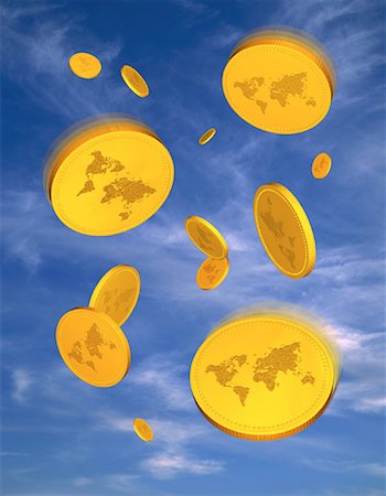 World Map on Gold Coins Falling From Sky Stock Photo - Rights-Managed, Code: 700-00046364