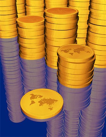World Map on Stacks of Gold Coins Stock Photo - Rights-Managed, Code: 700-00046366