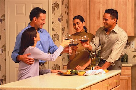 simsearch:700-00153257,k - Couples Drinking Wine in Kitchen Stock Photo - Rights-Managed, Code: 700-00046900