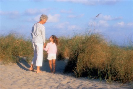 simsearch:700-00062714,k - Back View of Grandmother and Granddaughter Walking on Beach Holding Hands Stock Photo - Rights-Managed, Code: 700-00046932