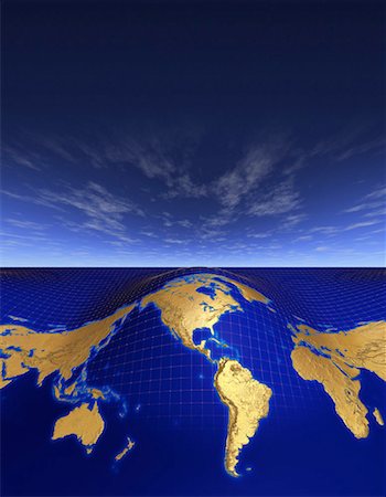 World Map on Grid with Horizon Foto de stock - Con derechos protegidos, Código: 700-00048505