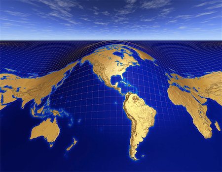 World Map on Grid with Horizon Foto de stock - Con derechos protegidos, Código: 700-00048507