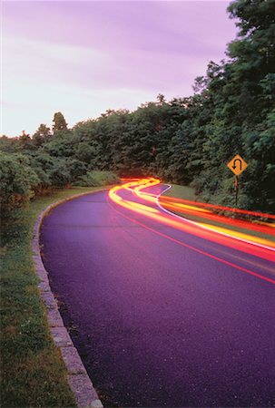 simsearch:700-00011669,k - Light Trails on Road at Dusk Gatineau Parkway, Gatineau Park Quebec, Canada Stock Photo - Rights-Managed, Code: 700-00048823