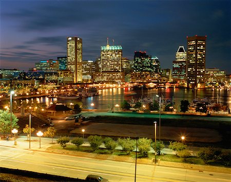 pictures of baltimore city lights - City Skyline at Night Baltimore, Maryland, USA Stock Photo - Rights-Managed, Code: 700-00040465