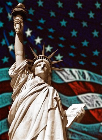 statue of liberty with american flag - Statue of Liberty and American Flag New York, New York, USA Stock Photo - Rights-Managed, Code: 700-00041171