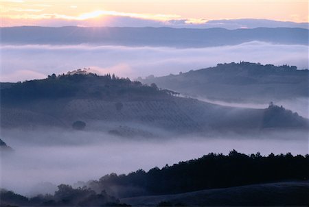 Lever du soleil sur la région de vignobles Chianti en Toscane près de San Gimignano, Italie Photographie de stock - Rights-Managed, Code: 700-00041565