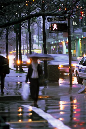 City Street in Rain, Vancouver British Columbia, Canada Stock Photo - Rights-Managed, Code: 700-00042158