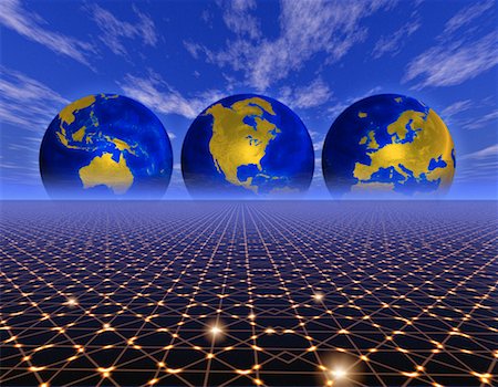 simsearch:700-00042293,k - Three Globes Displaying Continents of the World on Abstract Grid Stock Photo - Rights-Managed, Code: 700-00042285